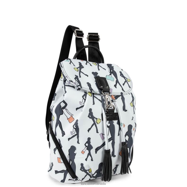 Women Backpack Basic Pompon 4J6H4588 Bag Blanc Multi Lancaster Paris
