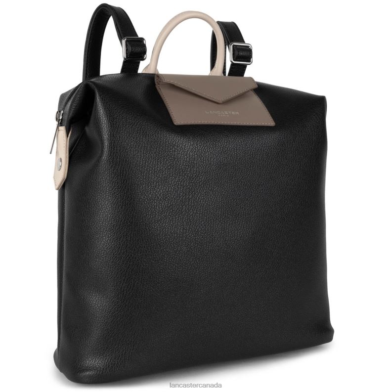 Women Backpack Maya 4J6H4641 Bag Noir-Taupe-Galet Rose Lancaster Paris