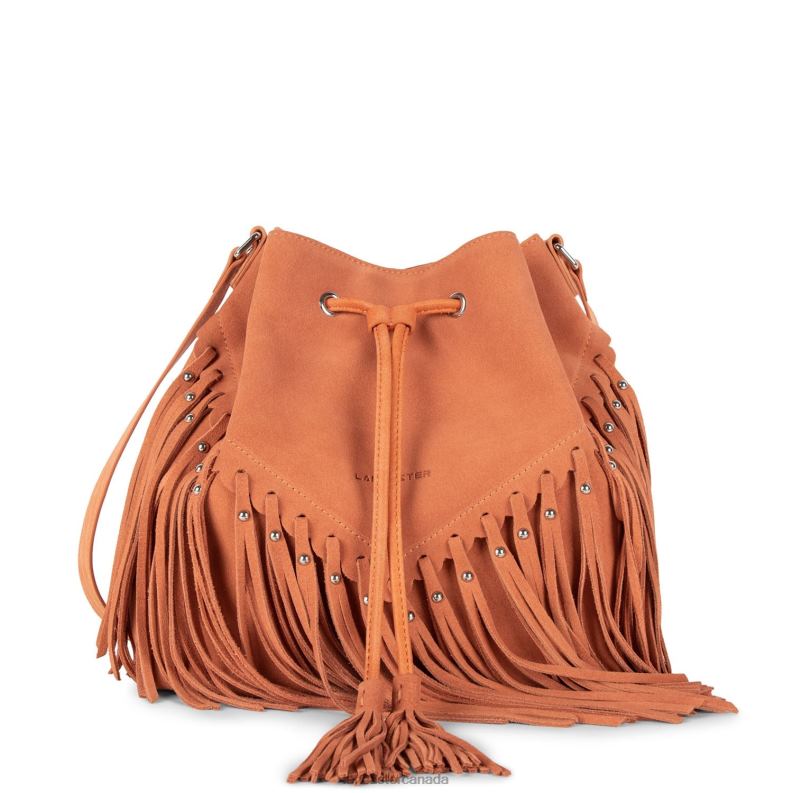 Women Bucket Bag Santa Fe Fringe 4J6H3698 Bag Orange Lancaster Paris