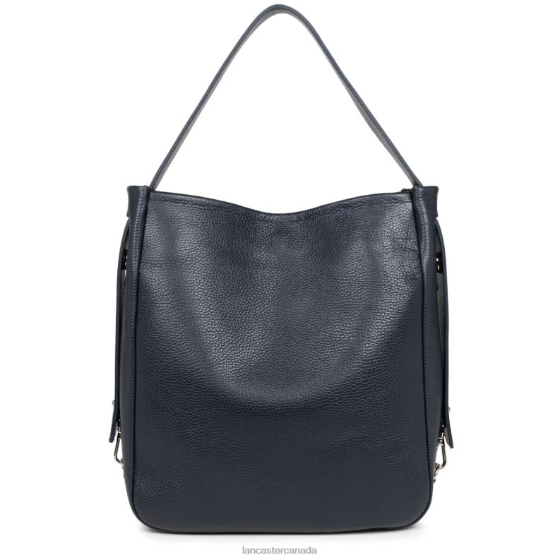 Women Large Bucket Bag Foulonne Double 4J6H3300 Bag Bleu Fonce-In-Argent Lancaster Paris