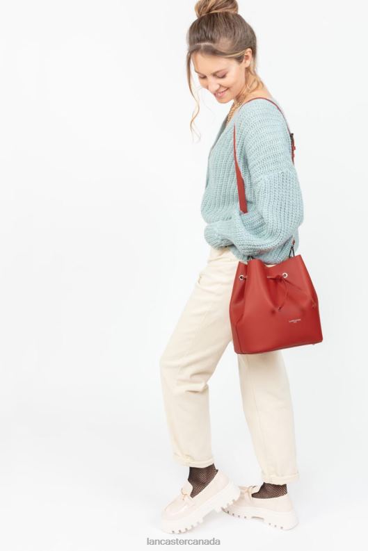 Women Large Bucket Bag Pur & Element City 4J6H3504 Bag Rouge-In-Champagne Lancaster Paris