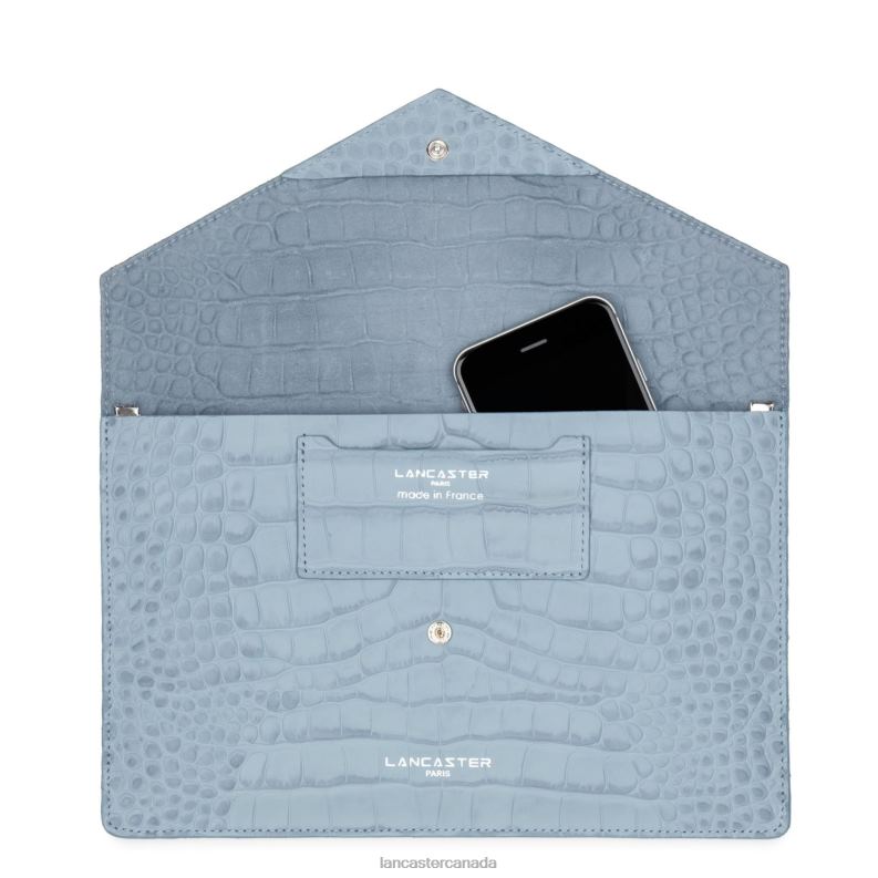 Women Clutch Exotic Croco 4J6H1170 Bag Bleu Cendre Lancaster Paris