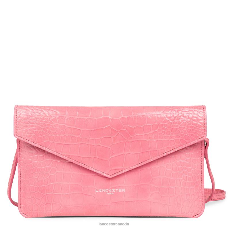 Women Clutch Exotic Lezard & Croco Fr 4J6H1254 Bag Rose Lancaster Paris