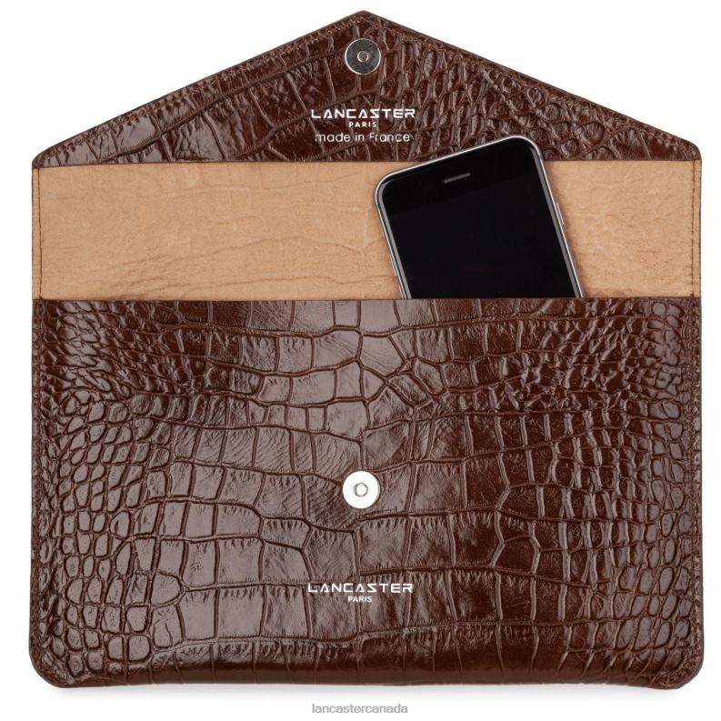 Women Clutch Exotic Lezard & Croco Fr 4J6H1255 Bag Chataigne Lancaster Paris
