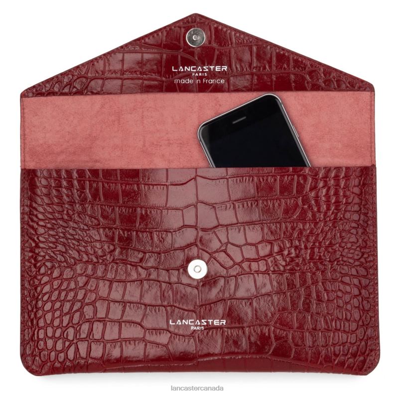 Women Clutch Exotic Lezard & Croco Fr 4J6H1256 Bag Carmin Lancaster Paris