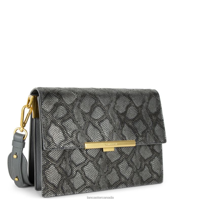 Women Crossbody Bag Exotic Lee 4J6H2035 Bag Gris Metal Python Lancaster Paris