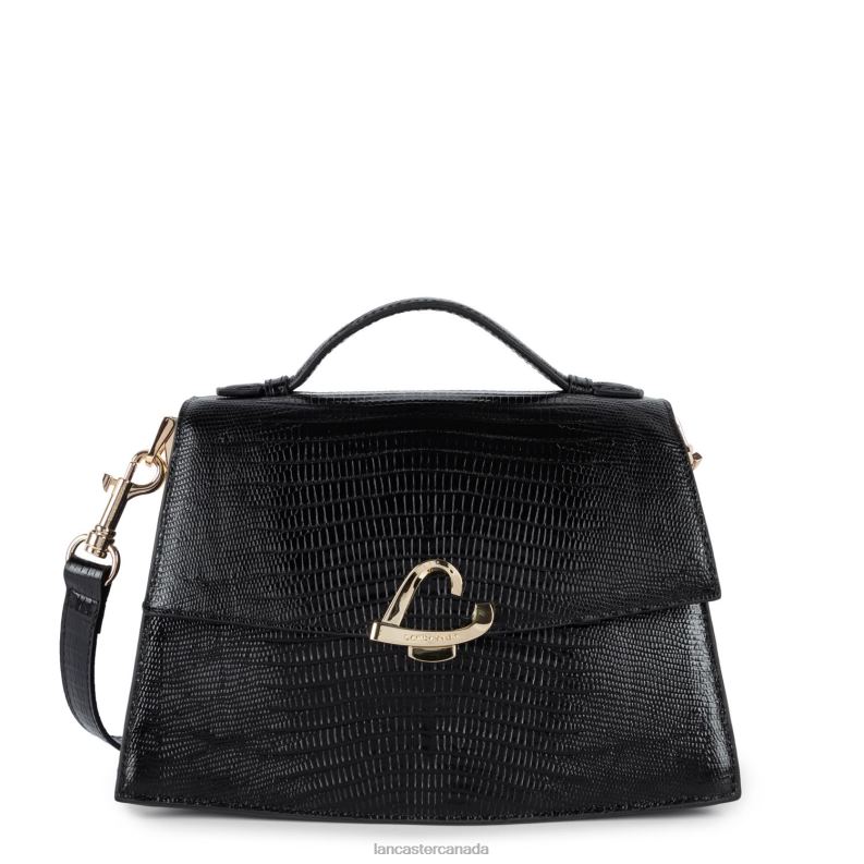 Women Crossbody Bag Exotic Philia 4J6H1989 Bag Noir-Lezard Lancaster Paris