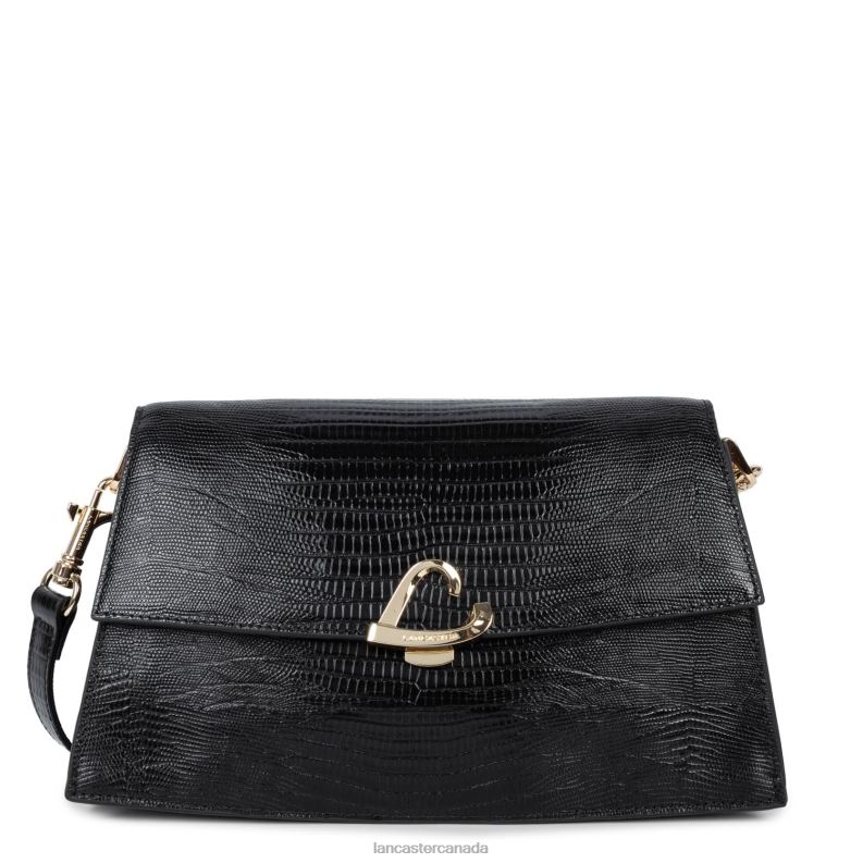 Women Crossbody Bag Exotic Philia 4J6H1997 Bag Noir-Lezard Lancaster Paris
