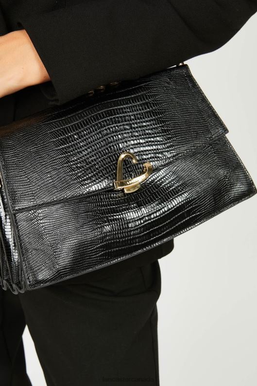 Women Crossbody Bag Exotic Philia 4J6H1997 Bag Noir-Lezard Lancaster Paris