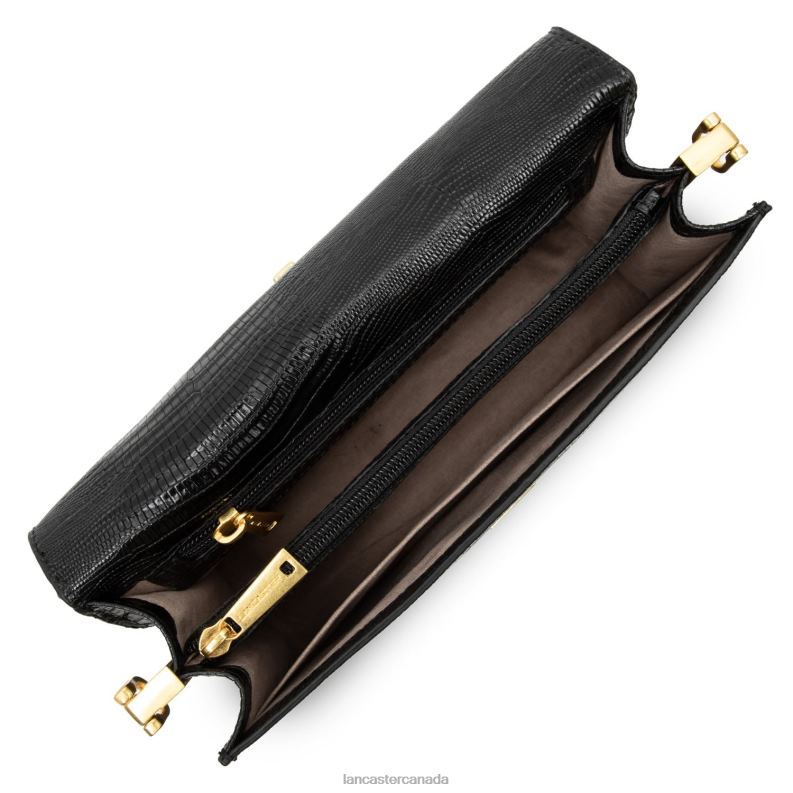 Women Handbag Exotic Lee 4J6H3354 Bag Noir-Lezard Lancaster Paris