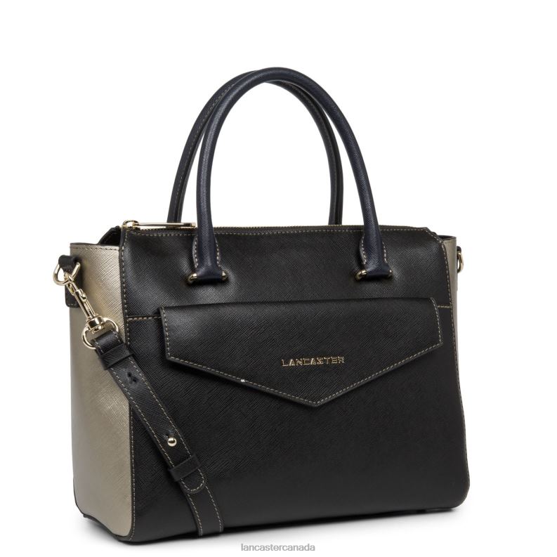 Women Handbag Saffiano Signature Lightweight 4J6H3464 Bag Noir-Gun Metal-Bleu Fonce Lancaster Paris