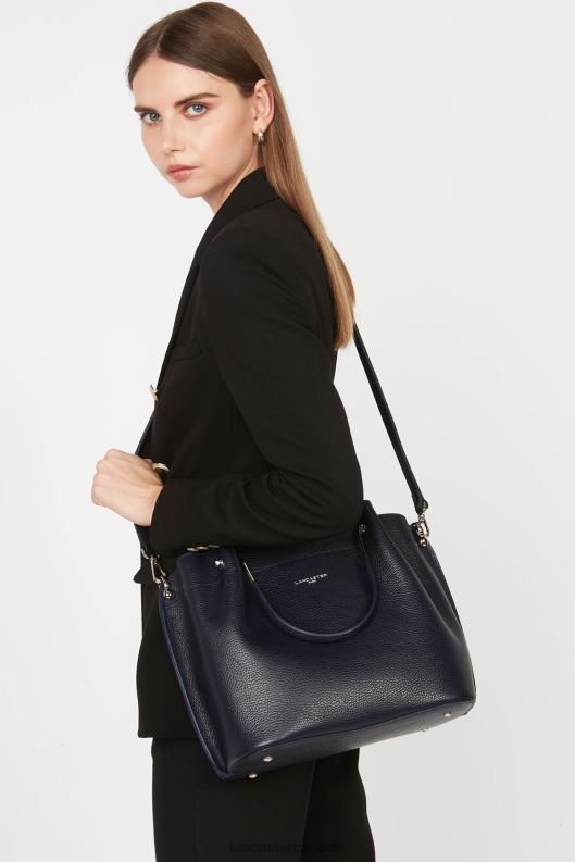 Women Large Handbag Foulonne Double 4J6H2937 Bag Bleu Fonce-In-Argent Lancaster Paris