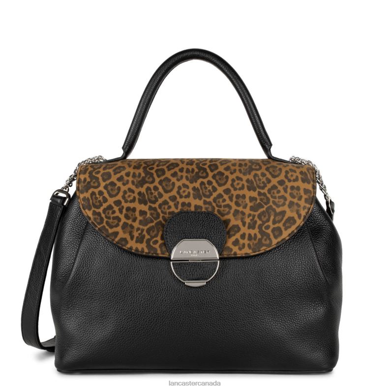 Women Large Handbag Pia 4J6H2677 Bag Noir-Leopard Lancaster Paris