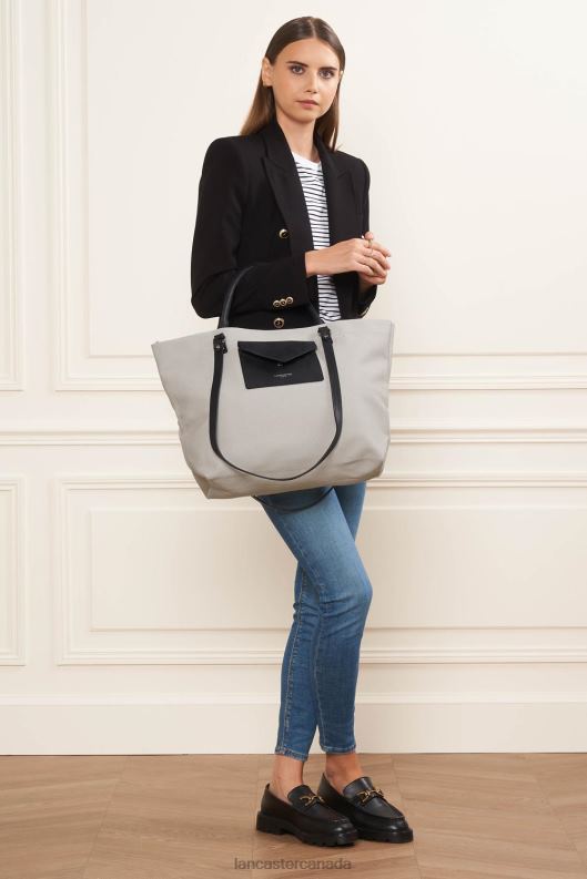 Women Extra Large Tote Bag Canvas Conscious 4J6H4484 Bag Gris Clair Lancaster Paris