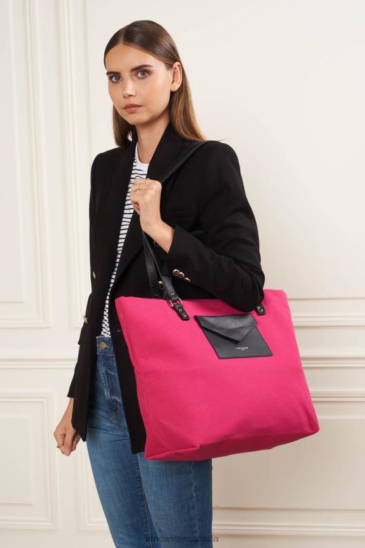 Women Extra Large Tote Bag Canvas Conscious 4J6H4486 Bag Fuxia Lancaster Paris
