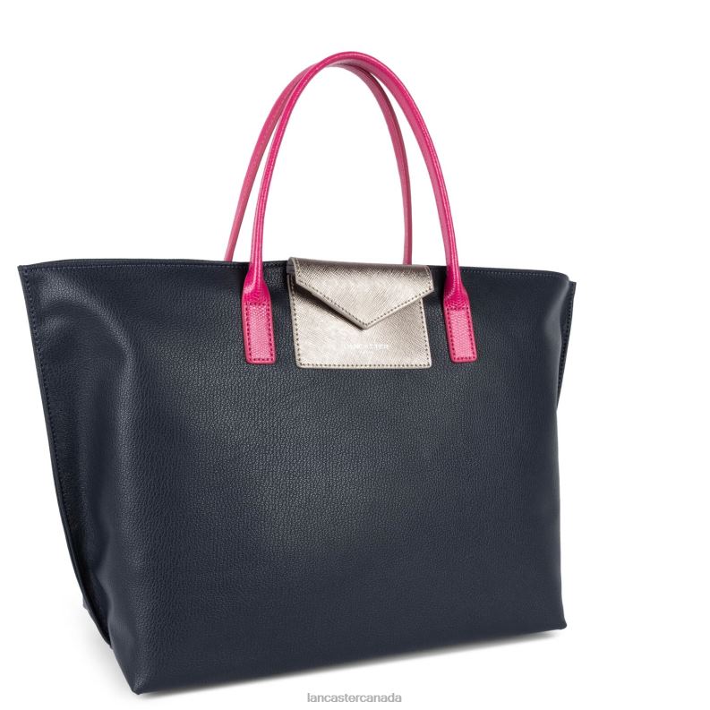 Women Large Tote Bag Maya 4J6H752 Bag Bleu Fonce-Gris Argente-Fuxia Lancaster Paris
