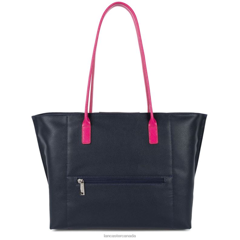 Women Large Tote Bag Maya Lightweight 4J6H716 Bag Bleu Fonce-Gris Argente-Fuxia Lancaster Paris