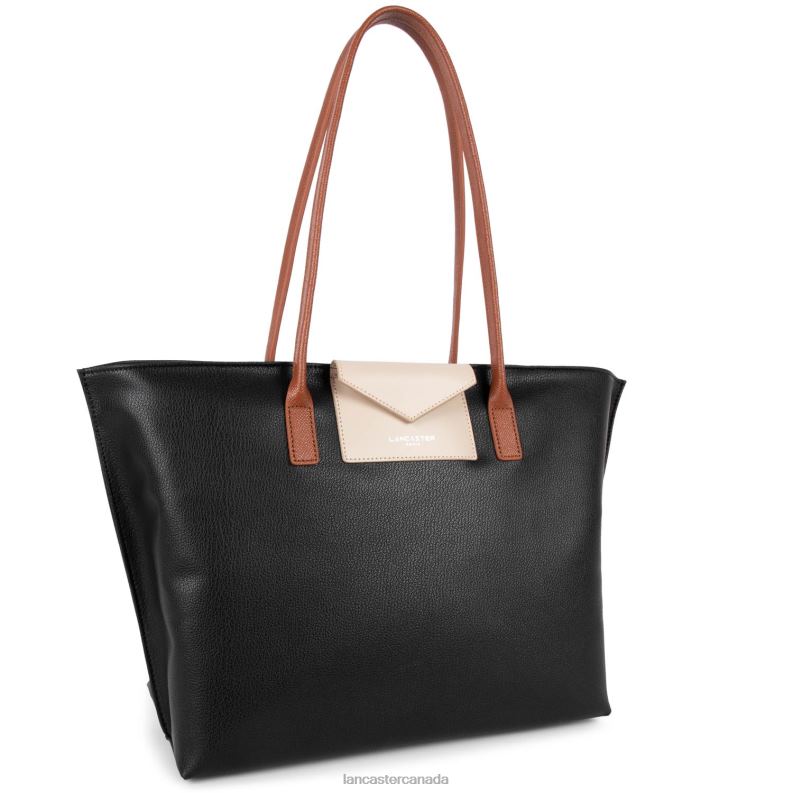 Women Large Tote Bag Maya Lightweight 4J6H718 Bag Noir-Galet Rose-Cognac Lancaster Paris