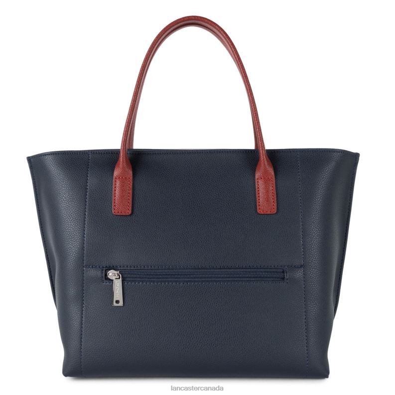 Women Large Tote Bag Maya Lightweight 4J6H725 Bag Bleu Fonce-Gris Chaud-Carmin Lancaster Paris