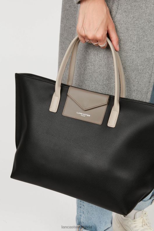 Women Large Tote Bag Maya Lightweight 4J6H727 Bag Noir-Taupe-Galet Rose Lancaster Paris
