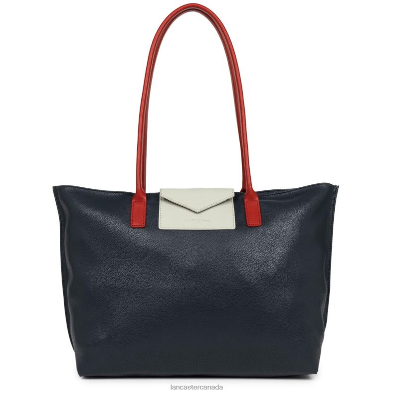 Women Large Tote Bag Maya New 4J6H701 Bag Bleu Fonce-Gris Clair-Rouge Lancaster Paris