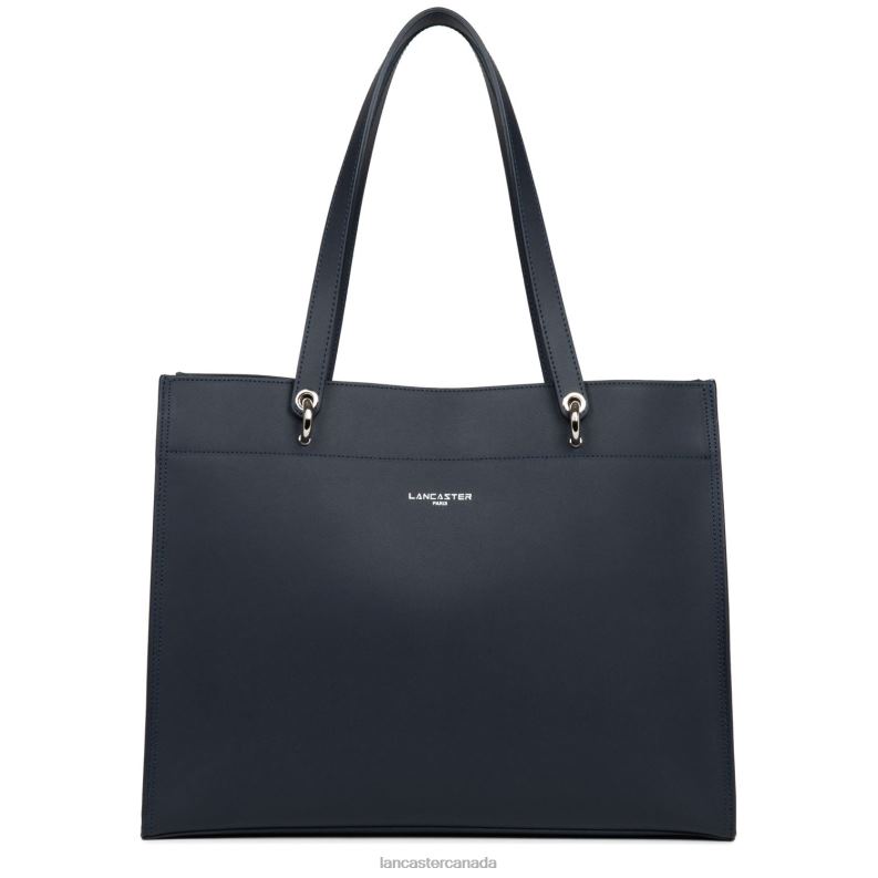 Women Large Tote Bag Pur & Element City 4J6H4172 Bag Bleu Fonce-In-Argent Lancaster Paris