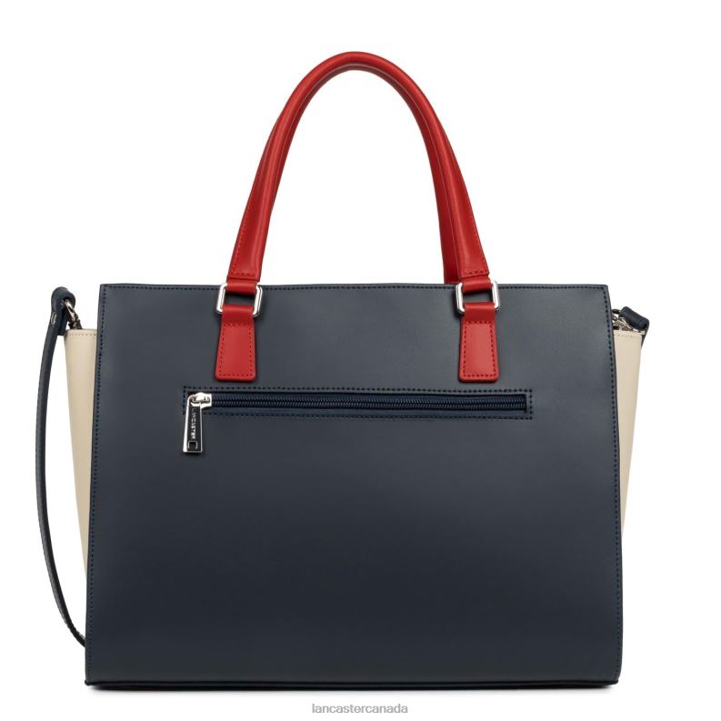 Women Large Tote Bag Smooth 4J6H3140 Bag Bleu Fonce-Nude Clair-Rouge Lancaster Paris