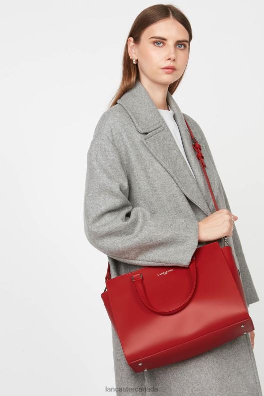 Women Large Tote Bag Smooth 4J6H3142 Bag Rouge Lancaster Paris