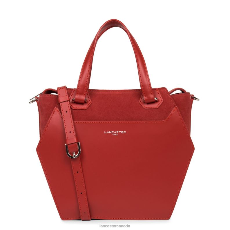 Women Large Tote Bag Smooth Ruche 4J6H3524 Bag Rouge Lancaster Paris