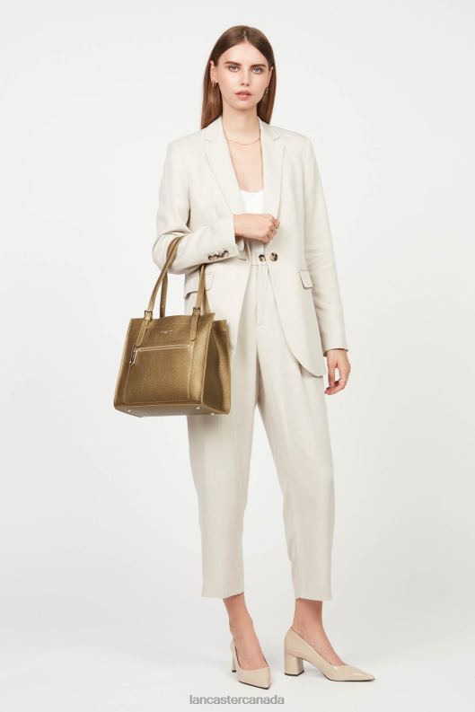 Women M Tote Bag Foulonne Double 4J6H2900 Bag Gold Antic-In-Naturel Lancaster Paris