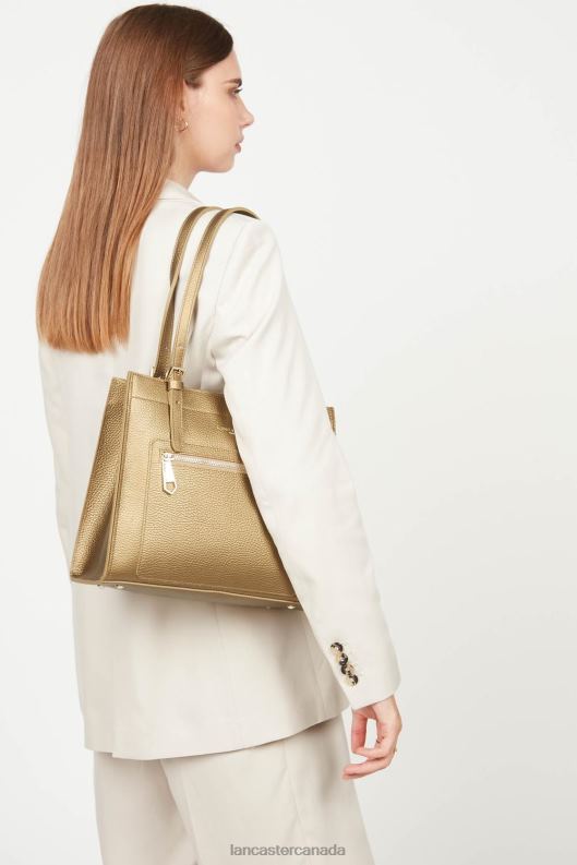 Women M Tote Bag Foulonne Double 4J6H2900 Bag Gold Antic-In-Naturel Lancaster Paris