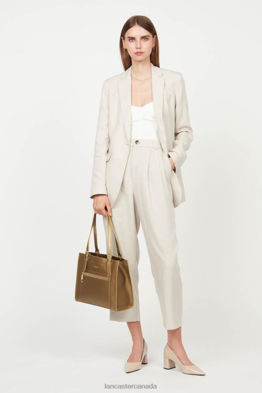 Women M Tote Bag Foulonne Double 4J6H2900 Bag Gold Antic-In-Naturel Lancaster Paris
