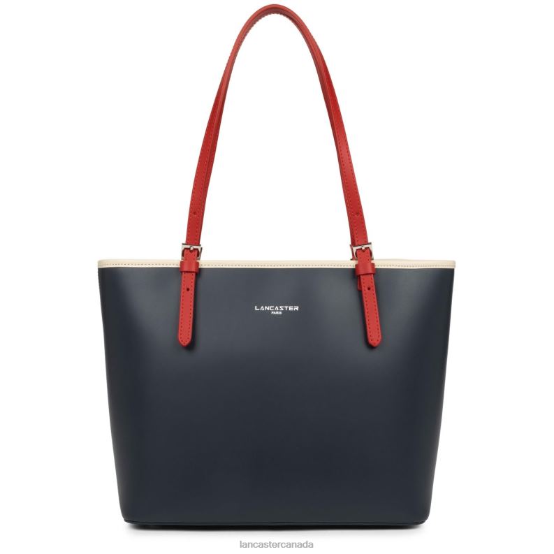Women M Tote Bag Smooth 4J6H3105 Bag Bleu Fonce-Nude Clair-Rouge Lancaster Paris