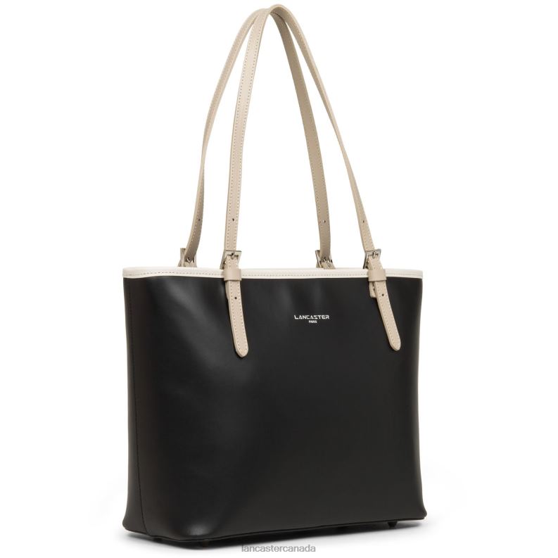 Women M Tote Bag Smooth 4J6H3112 Bag Noir-Ecru-Galet Rose Lancaster Paris