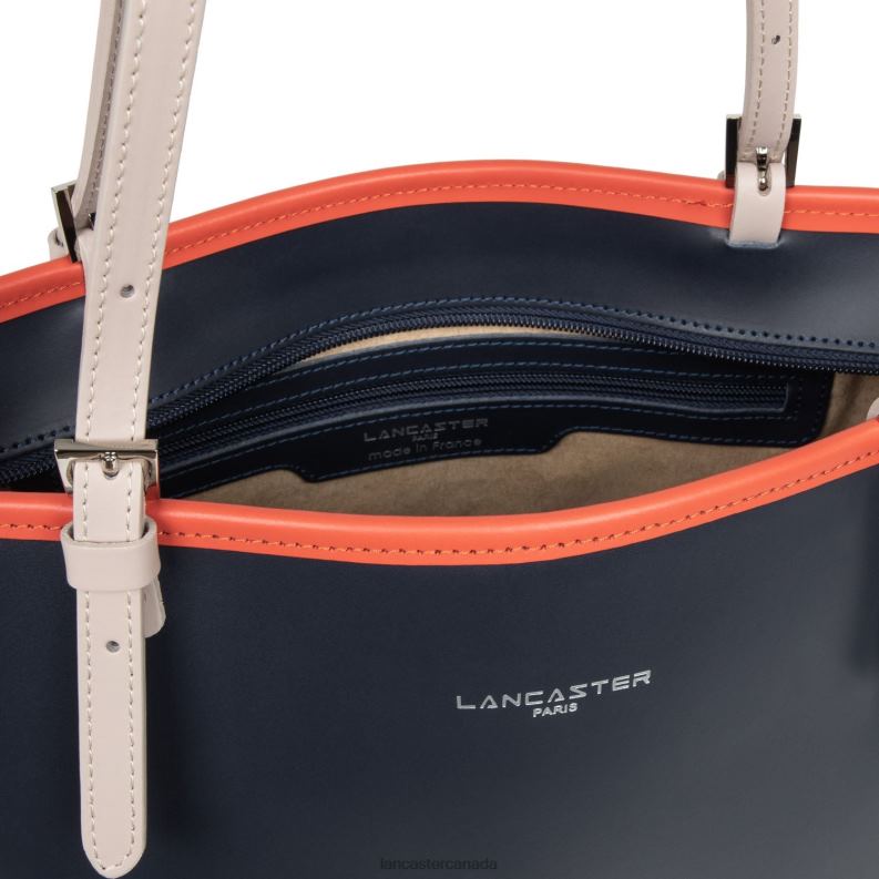 Women M Tote Bag Smooth 4J6H3116 Bag Bleu Fonce-Galet Rose-Pasteque Lancaster Paris