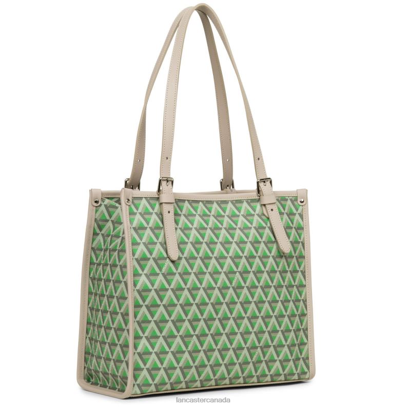 Women Small Tote Bag Ikon 4J6H4361 Bag Vert Prairie-Beige Lancaster Paris