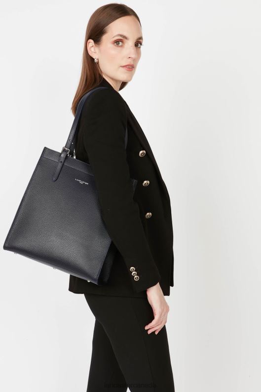 Women Tote Bag Foulonne Double 4J6H3362 Bag Bleu Fonce-In-Argent Lancaster Paris