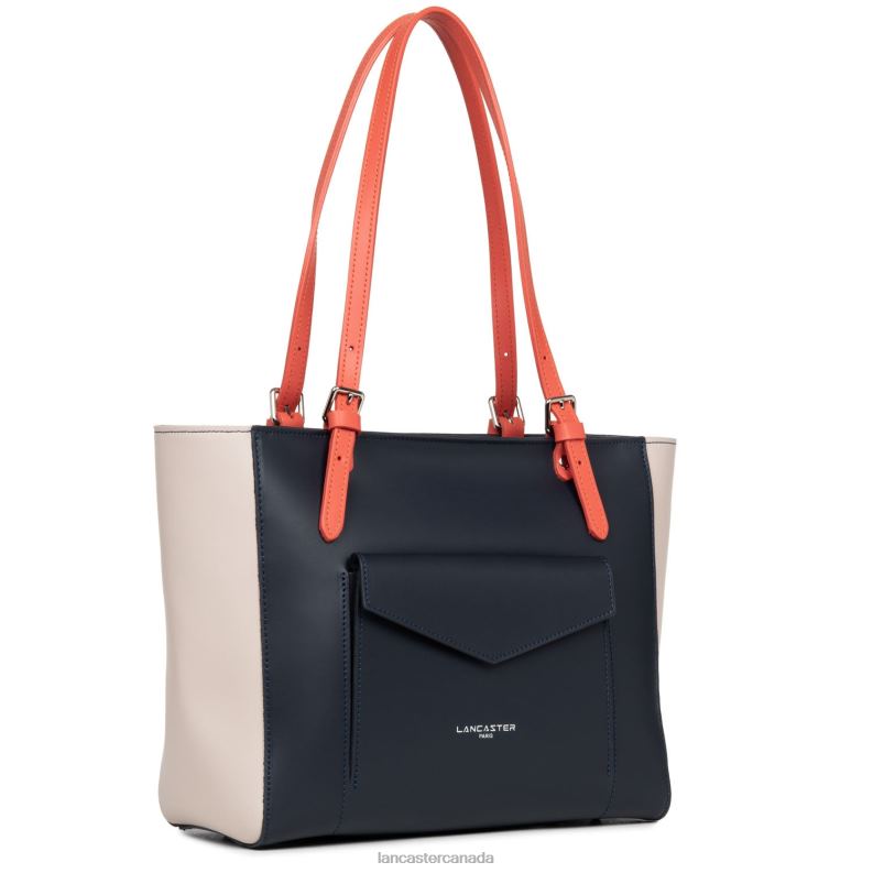 Women Tote Bag Smooth 4J6H3558 Bag Bleu Fonce-Galet Rose-Pasteque Lancaster Paris