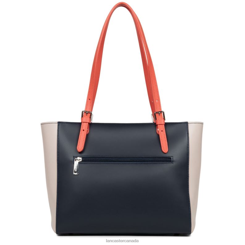 Women Tote Bag Smooth 4J6H3558 Bag Bleu Fonce-Galet Rose-Pasteque Lancaster Paris