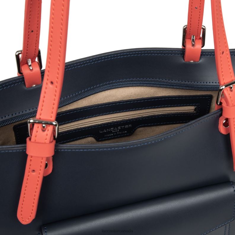 Women Tote Bag Smooth 4J6H3558 Bag Bleu Fonce-Galet Rose-Pasteque Lancaster Paris