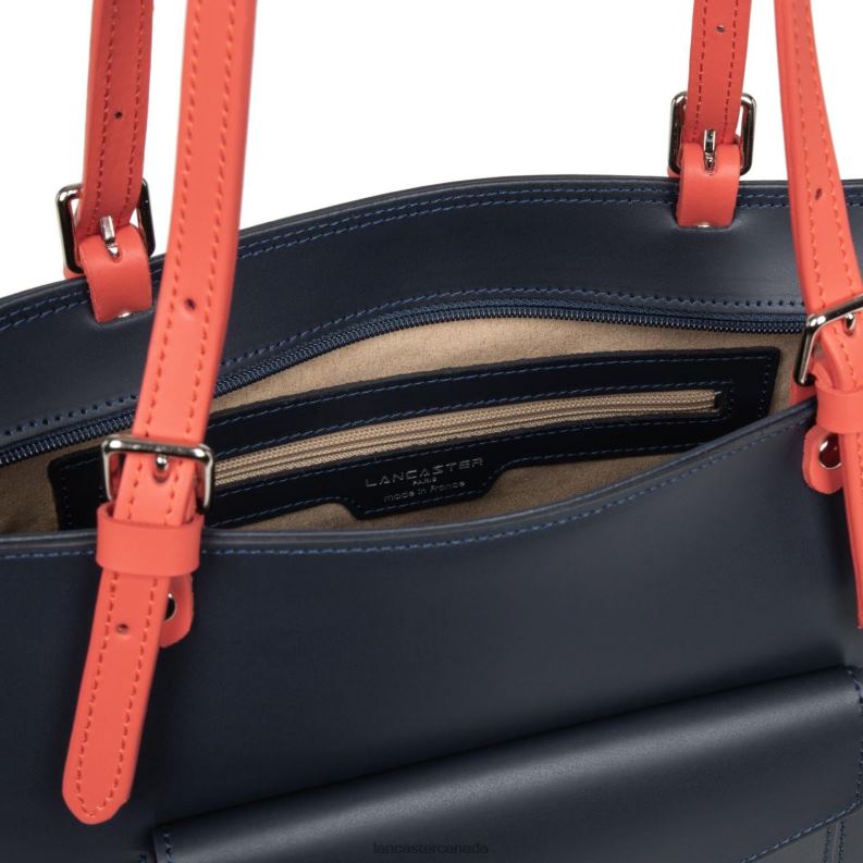 Women Tote Bag Smooth 4J6H3558 Bag Bleu Fonce-Galet Rose-Pasteque Lancaster Paris