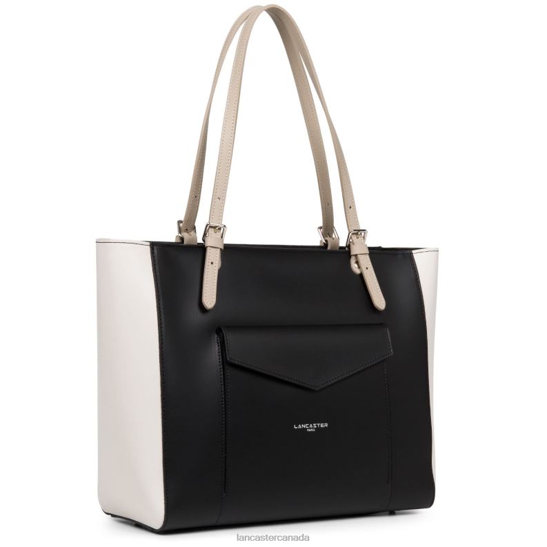 Women Tote Bag Smooth New 4J6H3416 Bag Noir-Ecru-Galet Rose Lancaster Paris